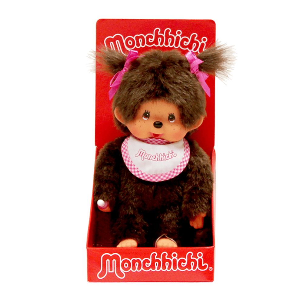 Monchhichi 20cm Pig Tail Girl White Bib