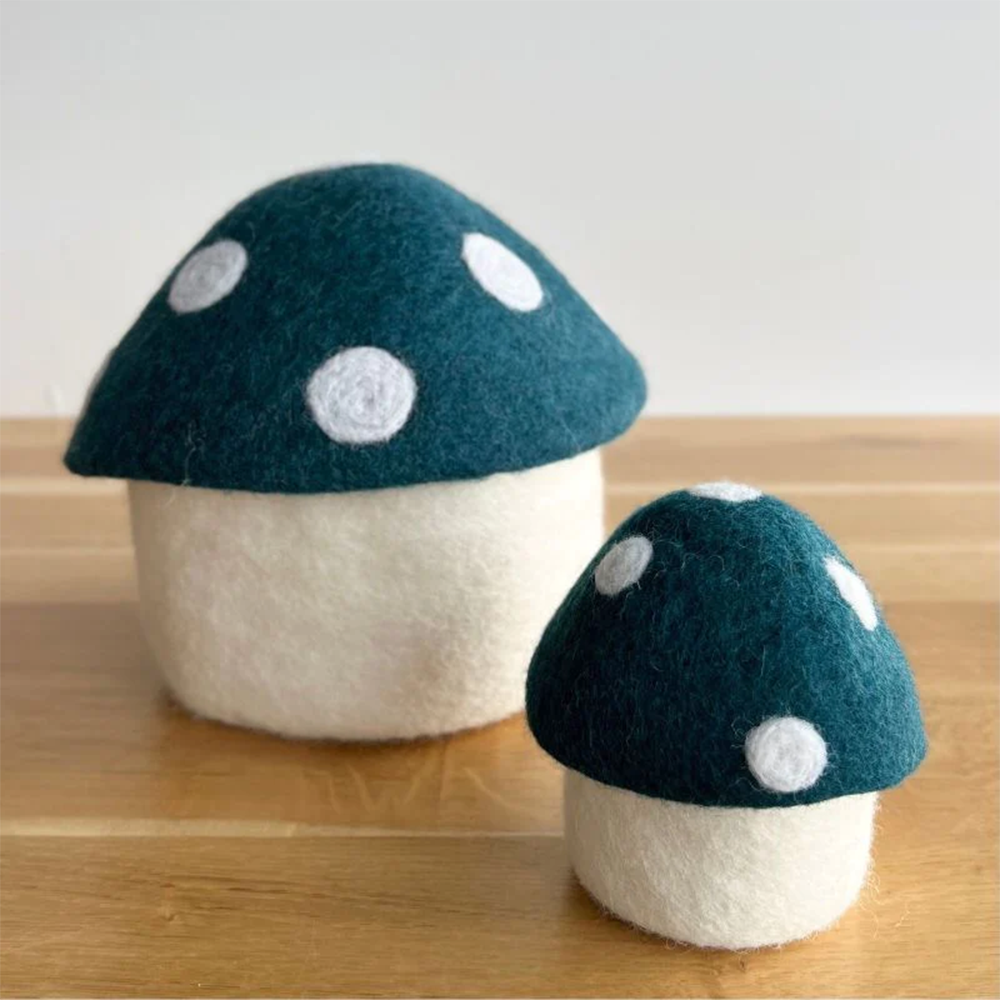 Sheep-ish Felt Toadstool Basket with Lid Small Deep Teal