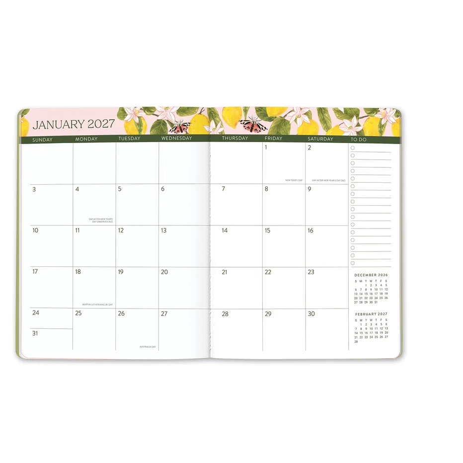 Calendar for January 2023 with floral design on top