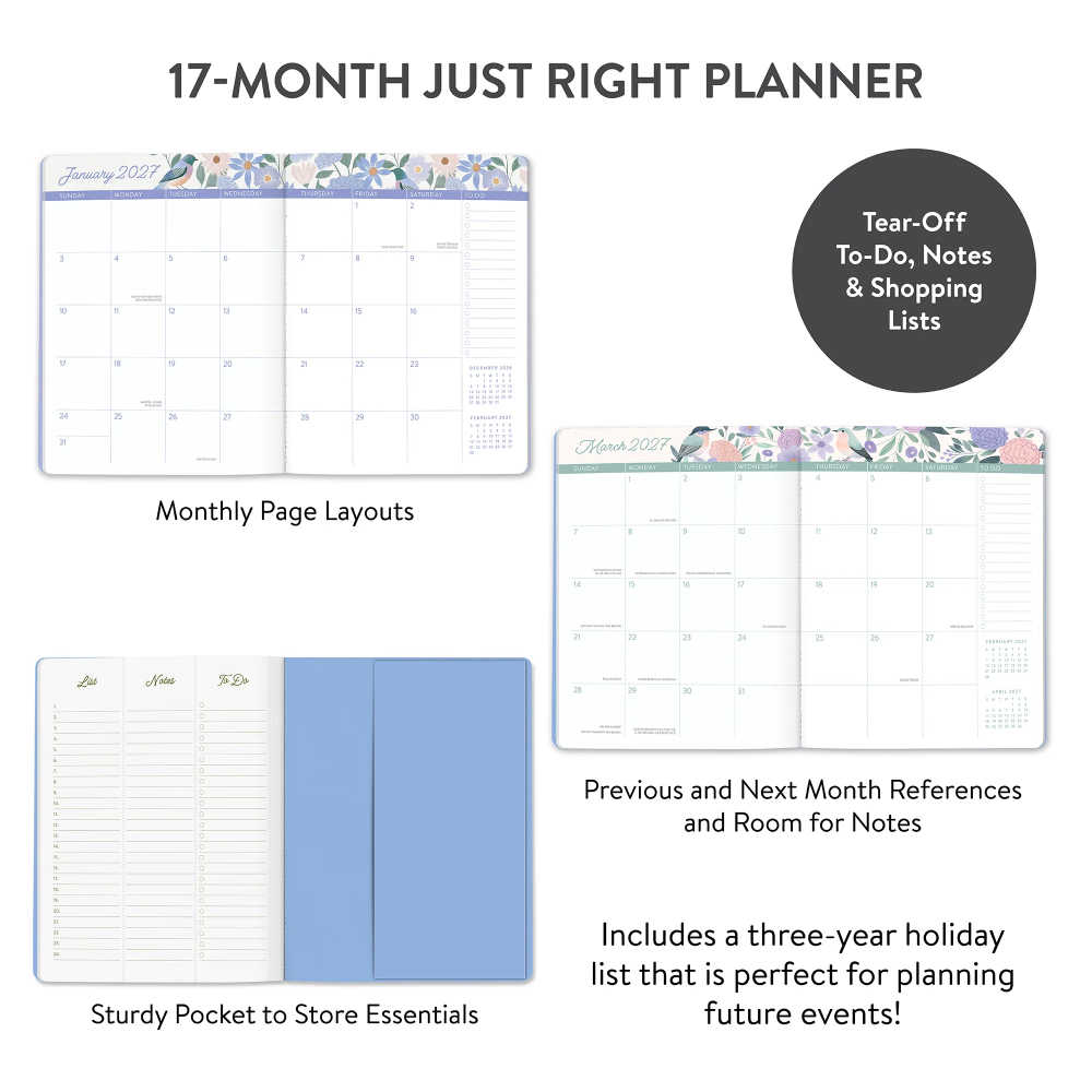 Orange Circle Studio 2027 Just Right Monthly Planner Birds and Blooms