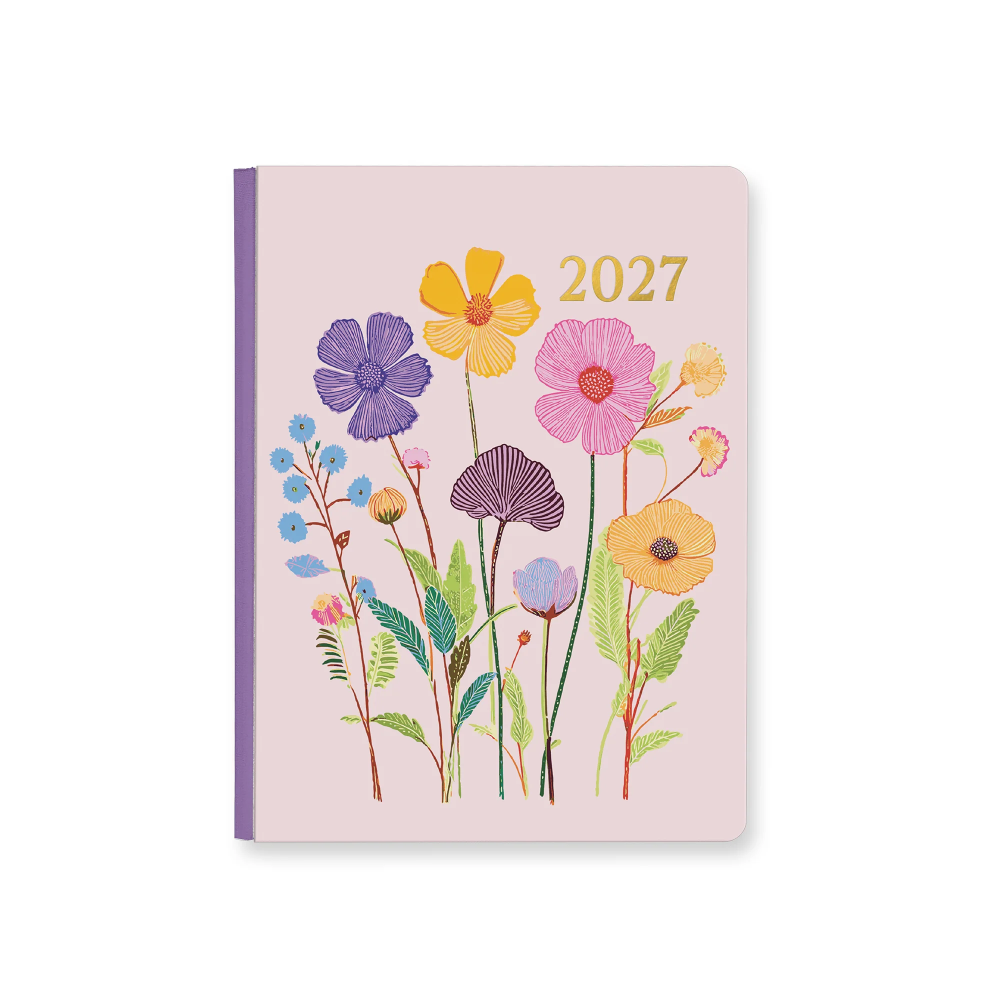 2027 planner with floral design on a light pink background
