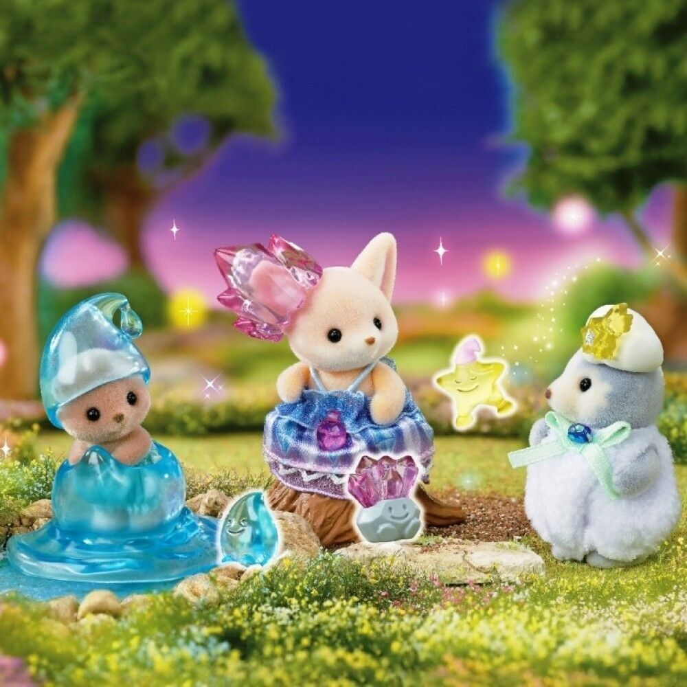 Three animated characters in fairy costumes standing on a grassy area with a magical background.
