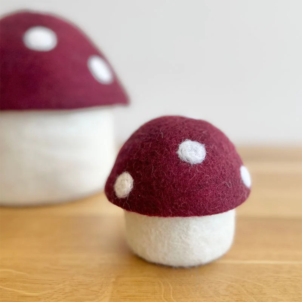 Sheep-ish Felt Toadstool Basket with Lid Small Mulberry