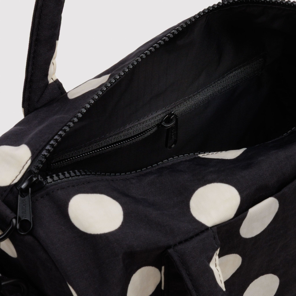 Baggu Nylon Duffle Bag Black and Cream Polka Dot