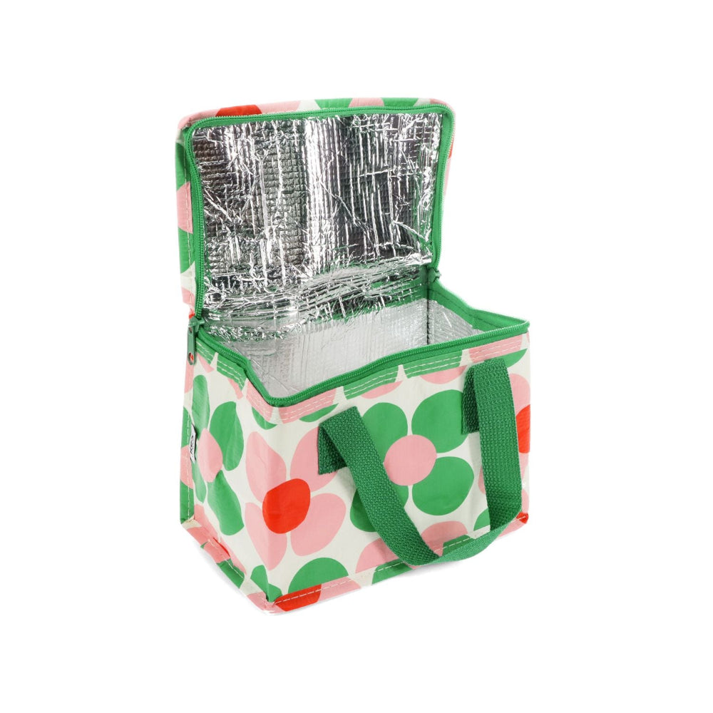 Floral-patterned insulated lunch bag with green handles Chilly Bin Chilly Bag