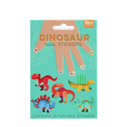 Rex London Dinosaur Nail Stickers in a teal carded packaging with a hand graphic and colorful cartoon dinosaurs.