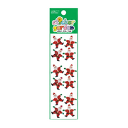 A sheet of Santa Claus stickers on a green 'Sticker Garden' card next to four loose Santa stickers on a white background.