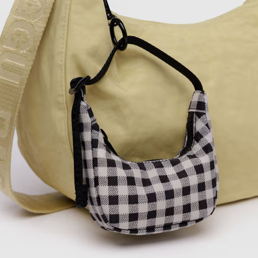 Baggu Crescent Bag Charm Black and White Gingham