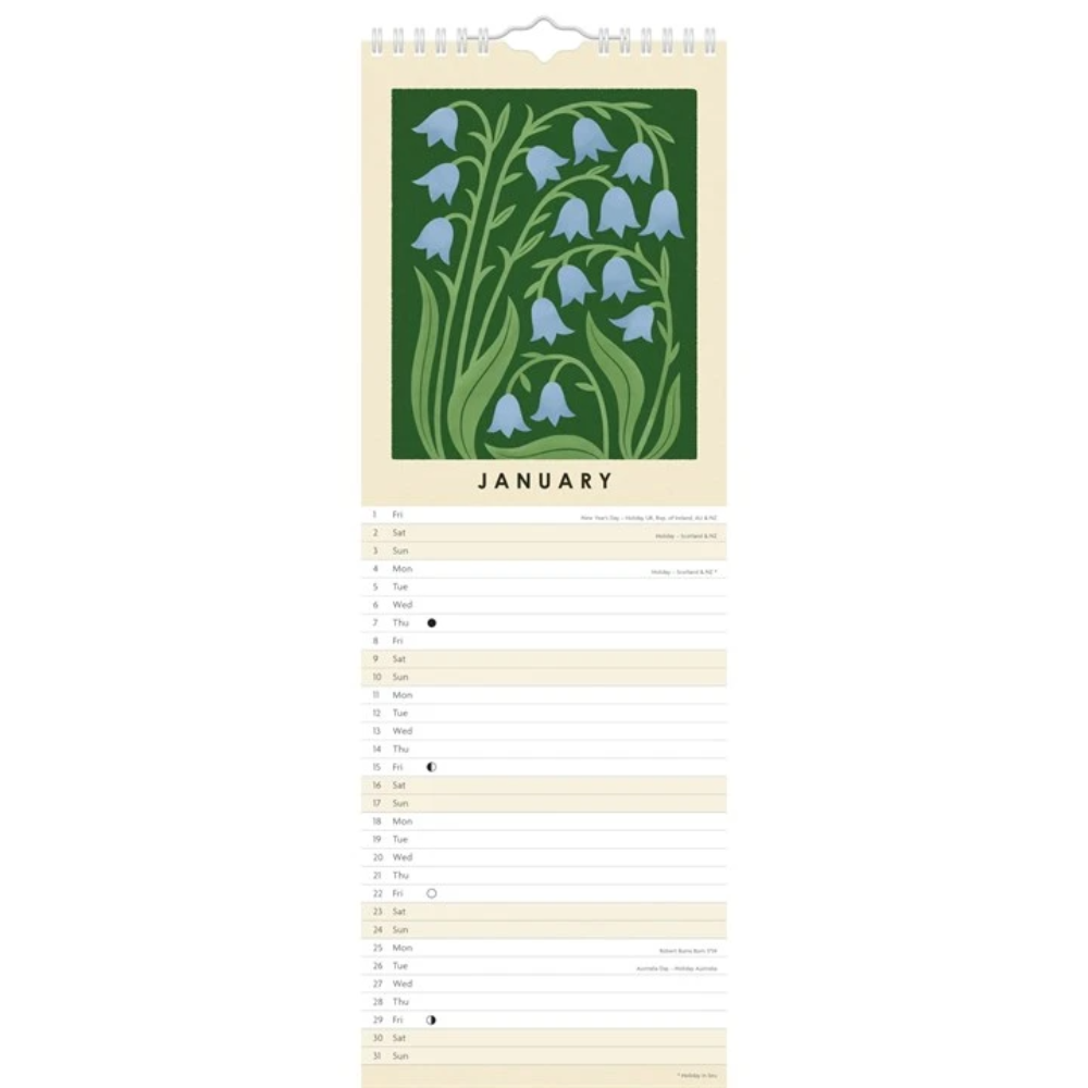 Portico Designs 2027 Slim Wall Calendar Bird & Co Studio Wild Flowers