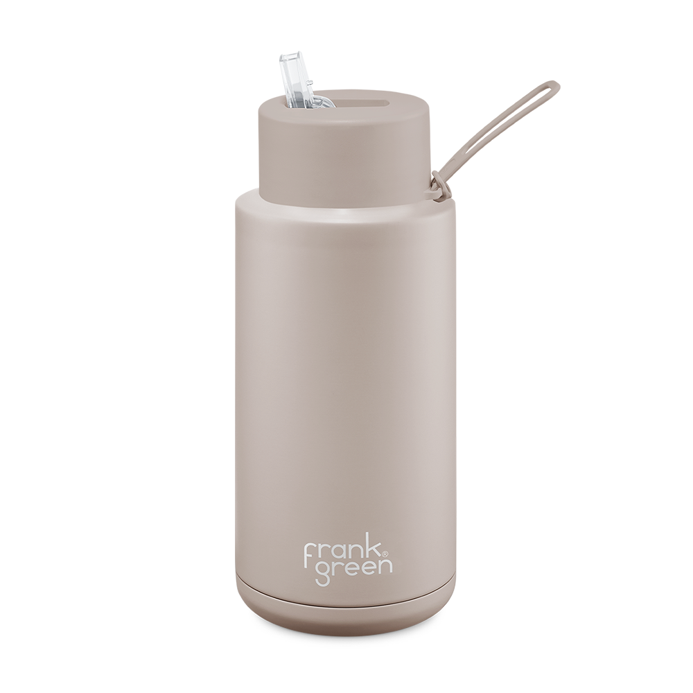 Frank Green Ceramic Reusable Bottle with Straw Lid & Strap 34oz Moon Dust