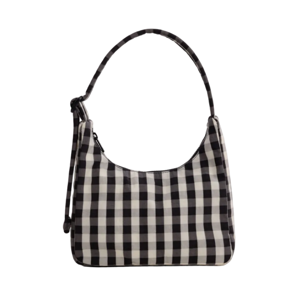 Baggu Mini Nylon Shoulder Bag Black and Cream Gingham