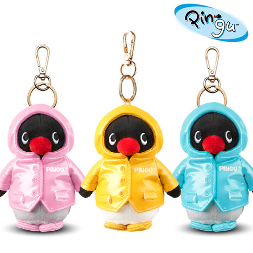 Pingu Raincoat Plush Keychain Pink