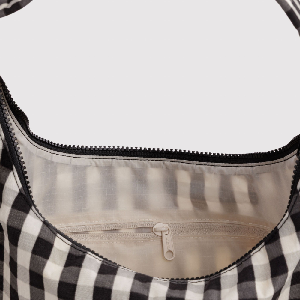 Baggu Nylon Shoulder Bag Black and Cream Gingham