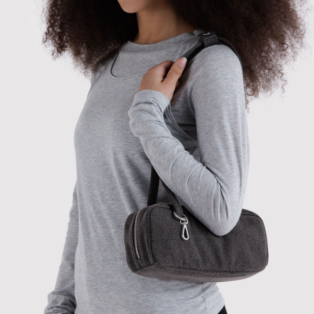 Baggu Small Denim Bowler Bag Washed Black Denim