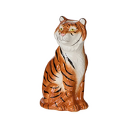 A ceramic tiger figurine or container shown sitting upright against a plain white background.