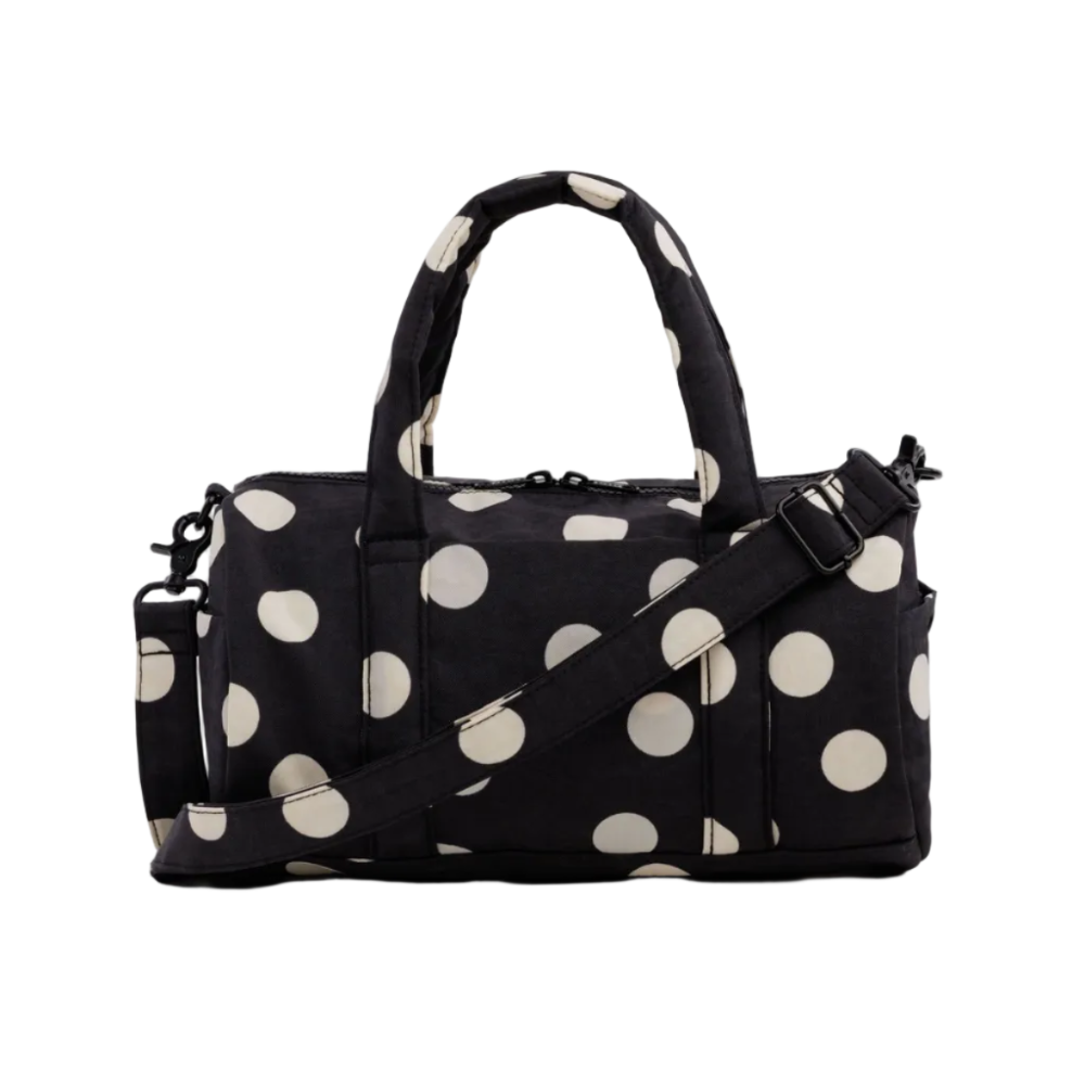 Baggu Nylon Duffle Bag Black and Cream Polka Dot