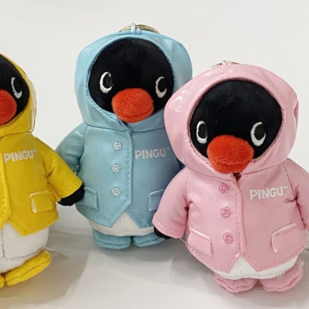 Pingu Raincoat Plush Keychain Pink