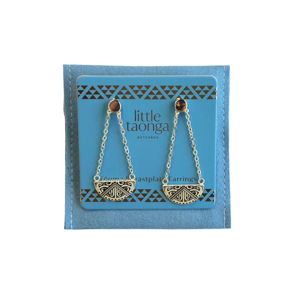 Little Taonga Maunga-Nui Breast Plate Earrings Gold