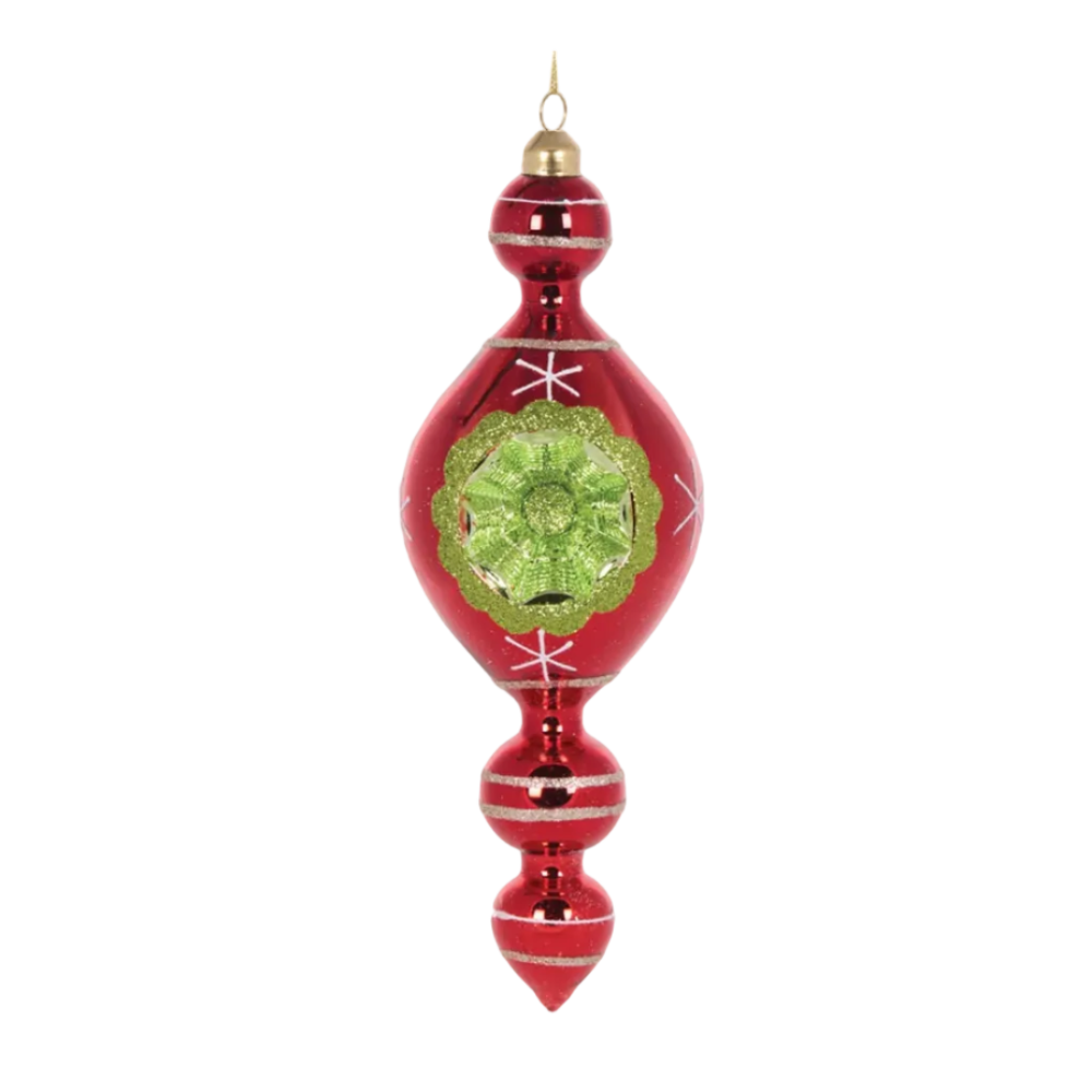 Holly & Ivy Glass Christmas Decoration Retro Red Vintage Finial