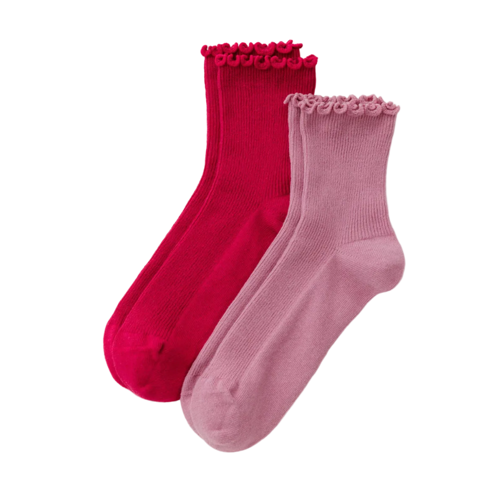 Baggu Lettuce Edge Socks Set of 2 Pairs Wild Plum & Cherry