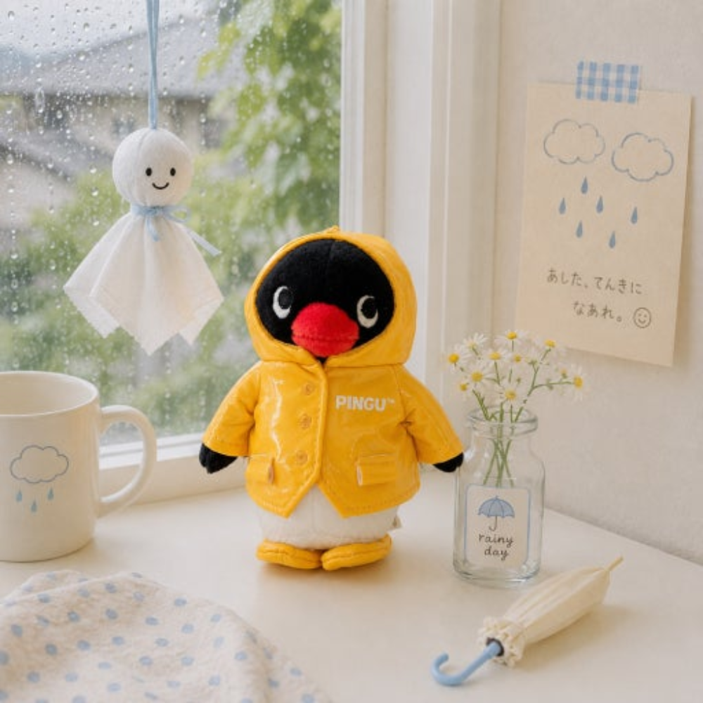 Pingu Raincoat Plush Keychain Yellow