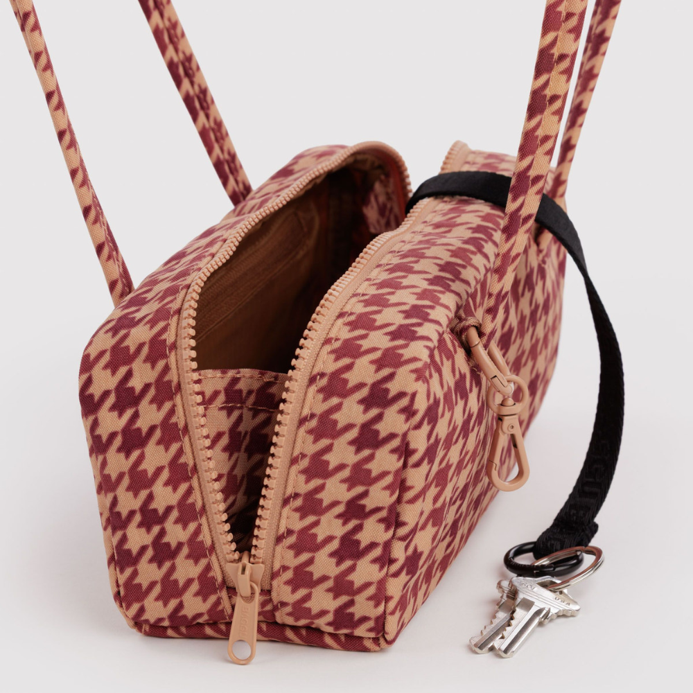 Baggu Small Nylon Bowler Bag Tan Houndstooth
