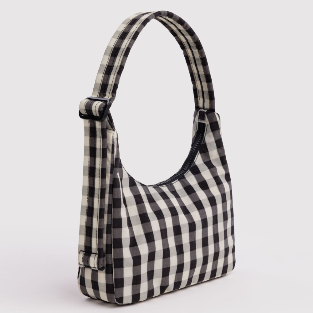 Baggu Mini Nylon Shoulder Bag Black and Cream Gingham