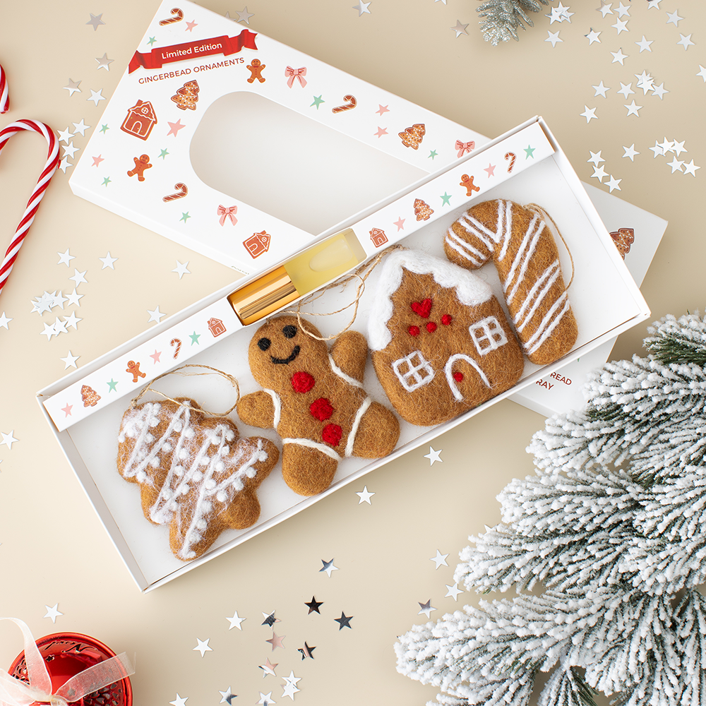Scented Christmas Felt Gingerbread Decorations Set of Four with Fragrance