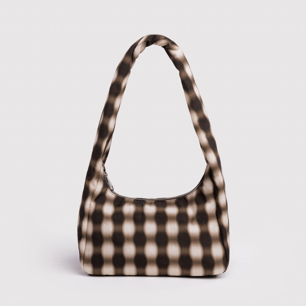 Baggu Small Nylon Meringue Bag Blurred Gingham Brown