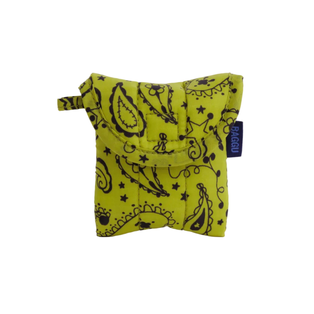Baggu Puffy Earbuds Case Chartreuse Paisley