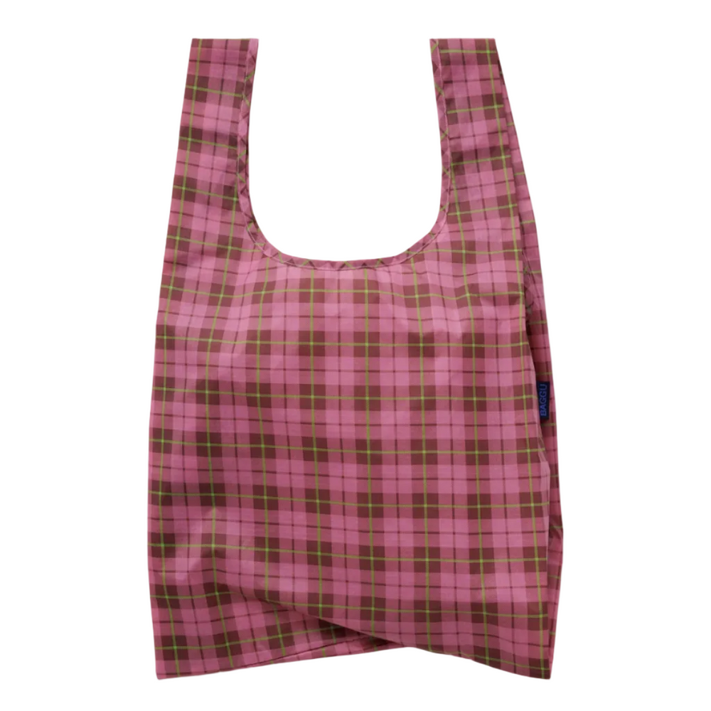 Baggu Standard Reusable Bag Azalea Pink Tartan