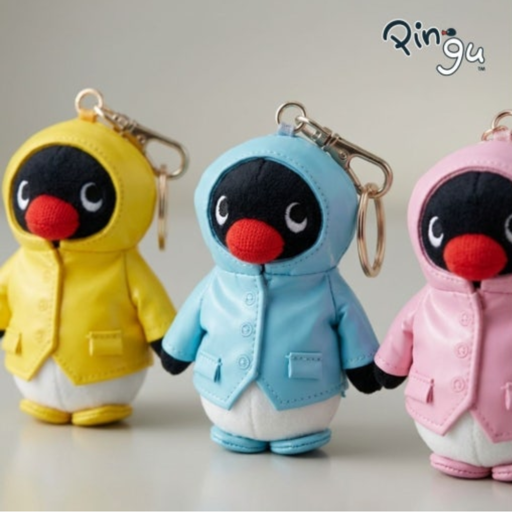 Pingu Raincoat Plush Keychain Blue