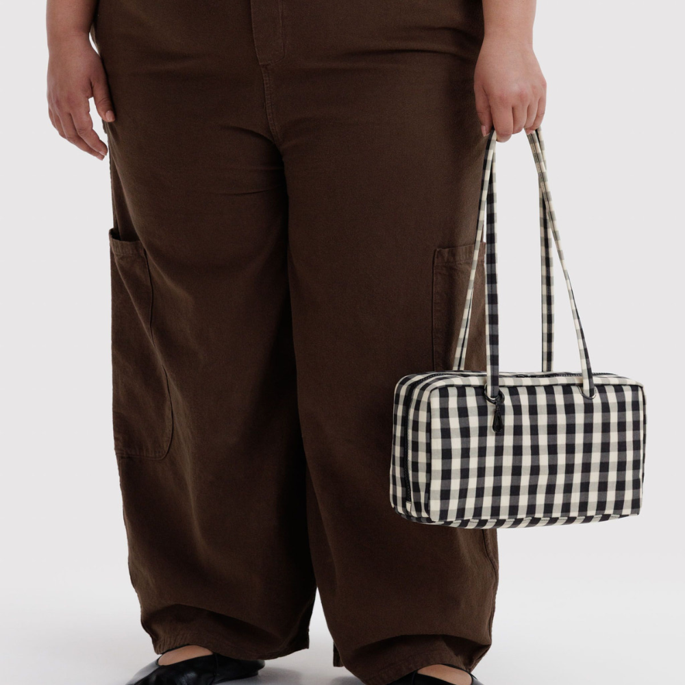 Baggu Nylon Bowler Bag  Black and Cream Gingham