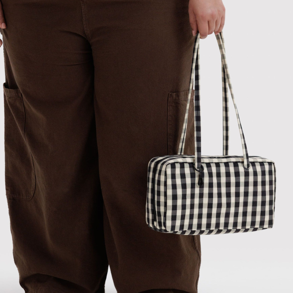 Baggu Medium Nylon Bowler Bag Black and Cream Polka Dot