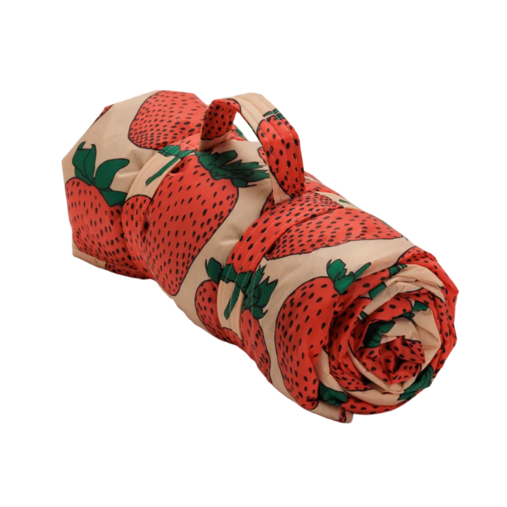 Picnic blanket strawberry pattern on a white background