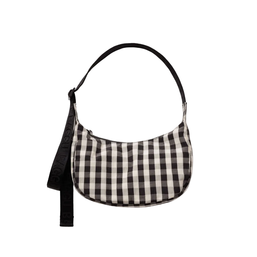 Baggu Small Nylon Crescent Bag  Black and Cream Gingham