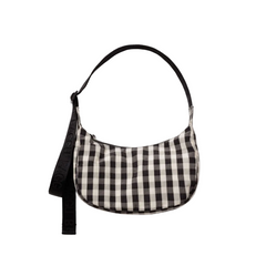 Baggu Small Nylon Crescent Bag  Black and Cream Gingham