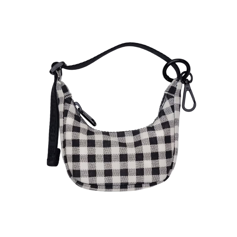 Baggu Crescent Bag Charm Black and White Gingham