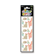 Sticker Garden collect cat stickers shown in their black header card packaging on the left, and several individual cat-shaped stickers displayed on the right against a white background.