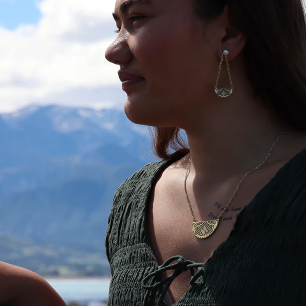 Little Taonga Maunga-Nui Breast Plate Earrings Gold