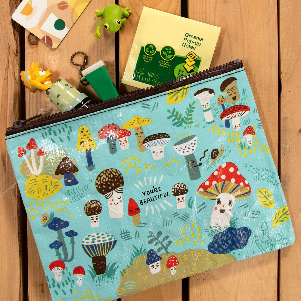 Blue Q Zipper Pouch Cute Little Mushrooms