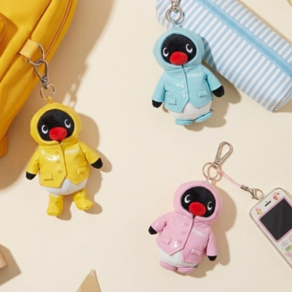 Pingu Raincoat Plush Keychain Blue