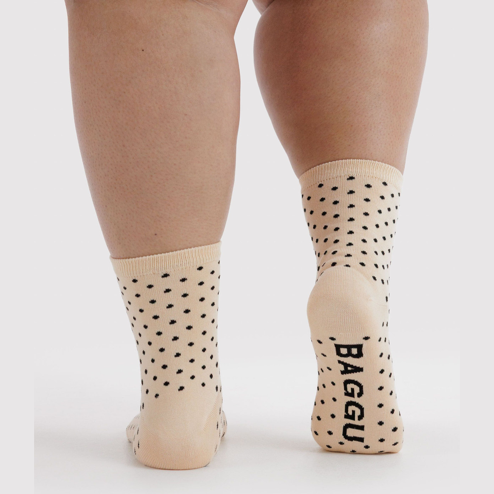 Baggu Crew Socks Micro Cream and Black Polka Dot