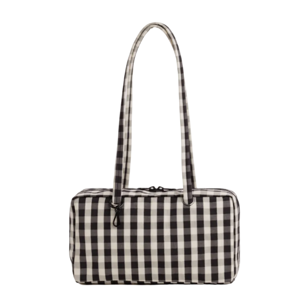 Baggu Medium Nylon Bowler Bag Black and Cream Polka Dot
