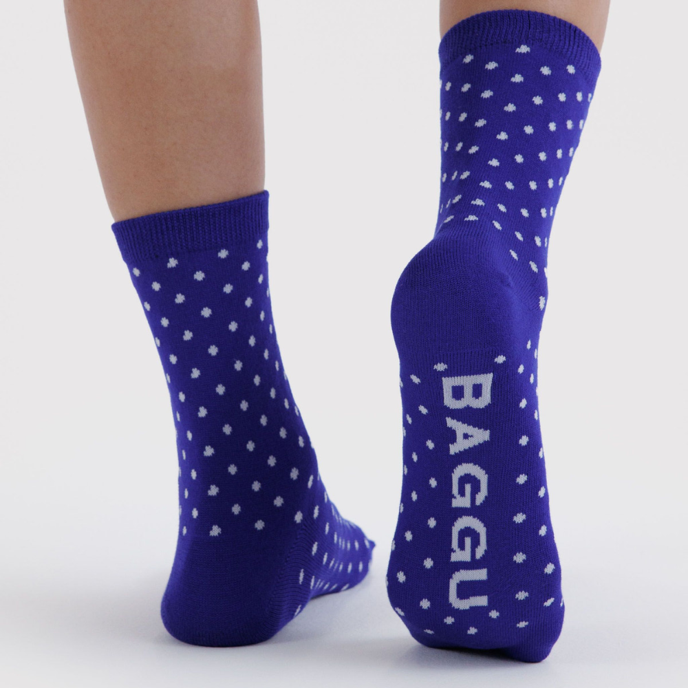 Baggu Crew Socks Micro Blue and White Polka Dot