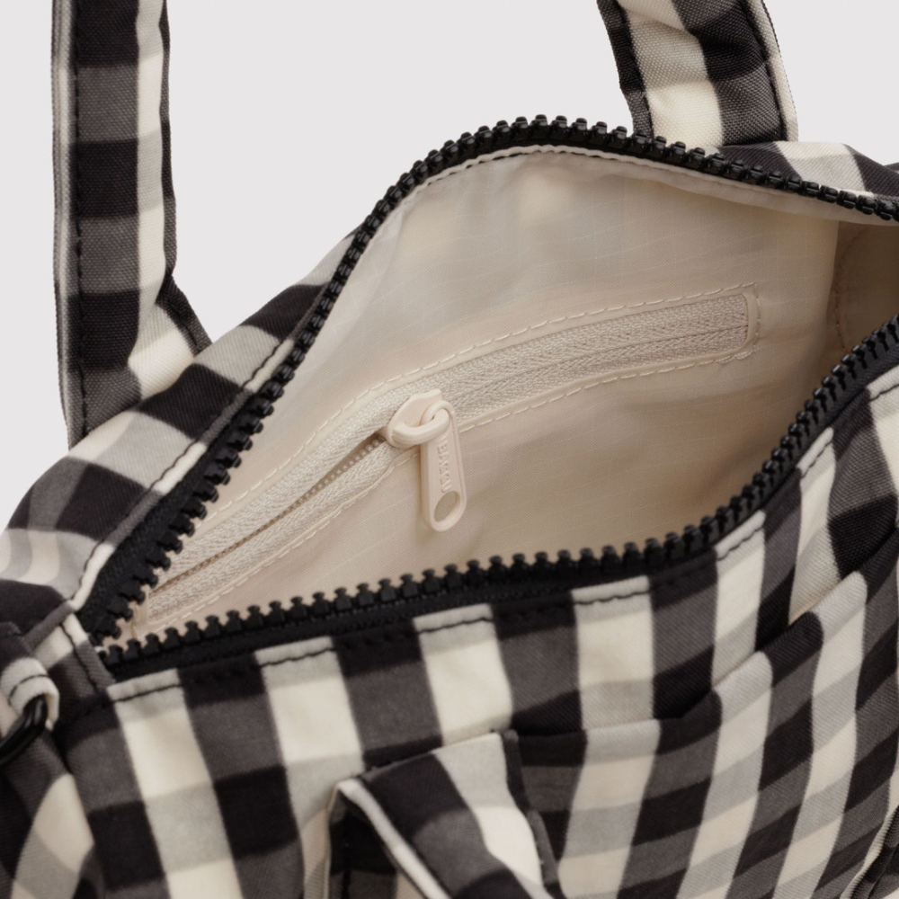 Baggu Small Nylon Duffle Bag Black and Cream Gingham