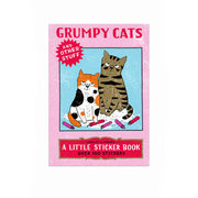 Sticker book cover with two grumpy cats and text on a pink background