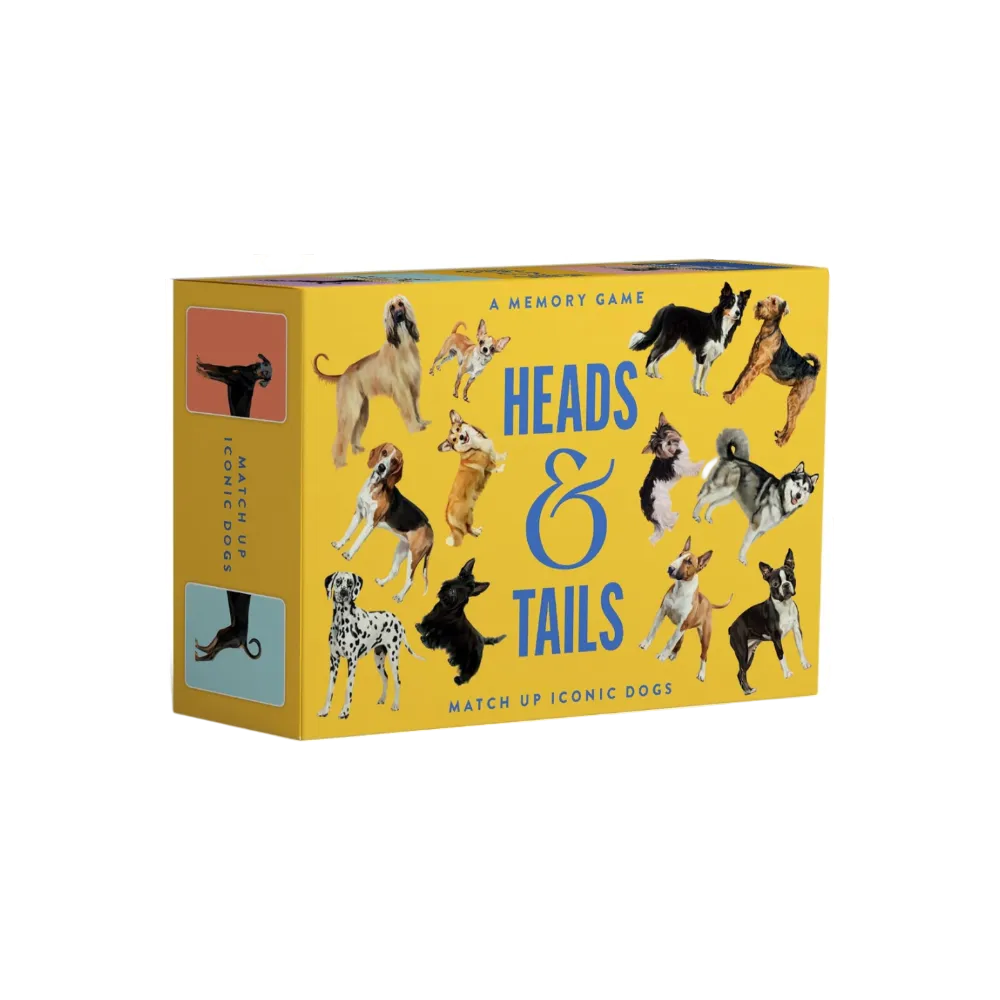 Memory game box with images of dogs on a yellow background