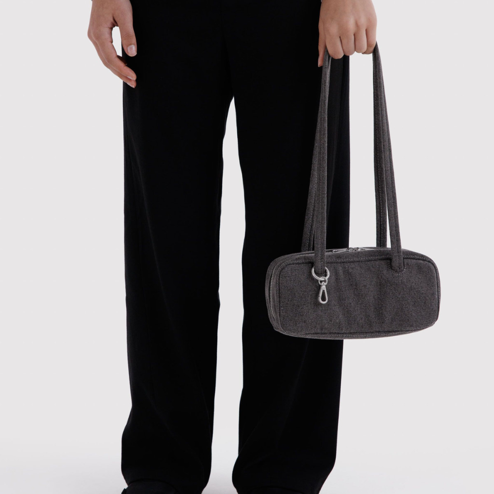 Baggu Small Denim Bowler Bag Washed Black Denim