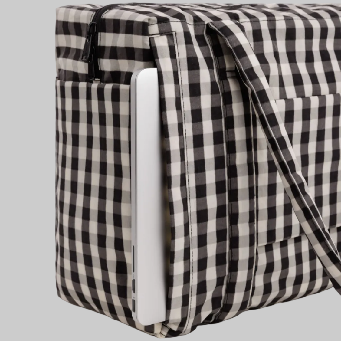 Baggu Small Cloud Carry-On Bag Black and Cream Gingham